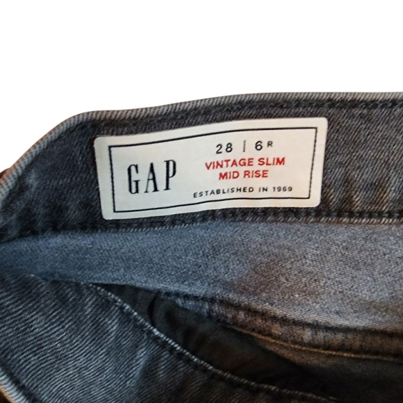 Gap Vintage Slim Mid Rise Grey Jeans Womens Size 28 6 Regular Faded Denim - Picture 10 of 12